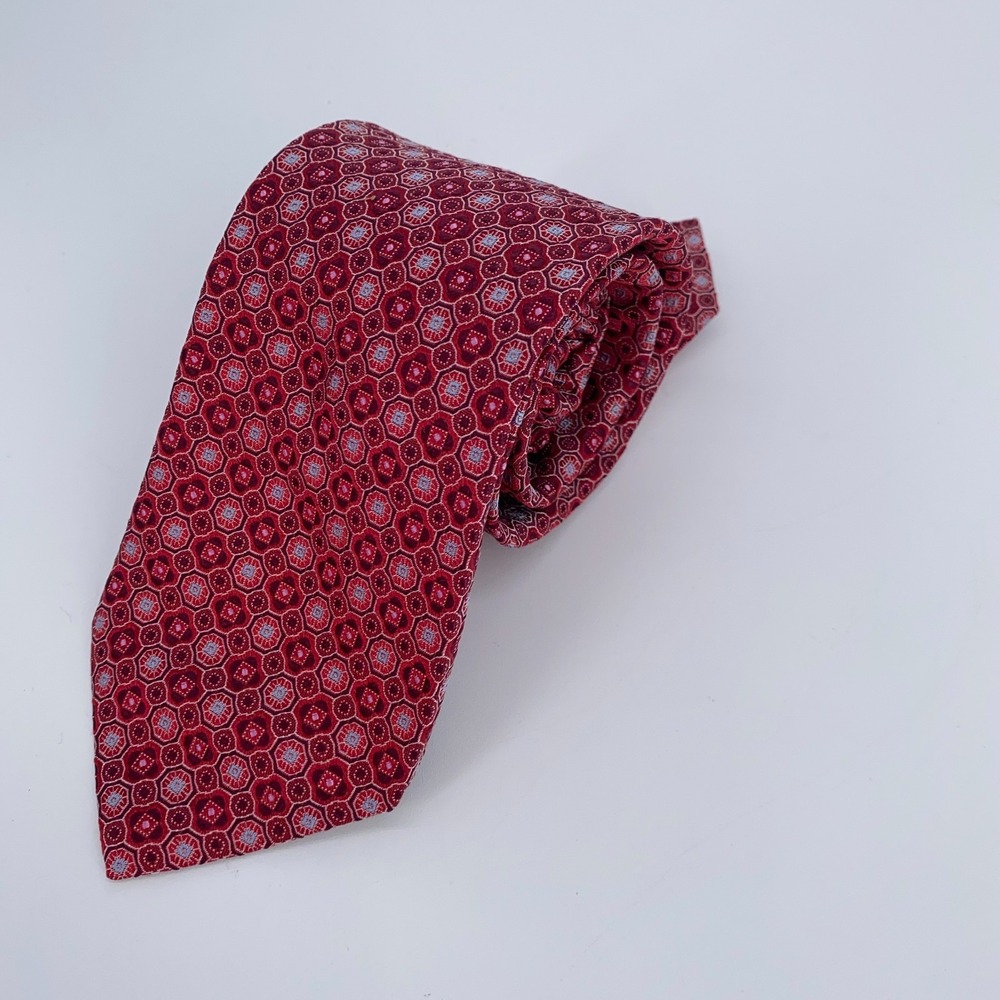 Eton Tie Mens One Size Red Patterned Silk Classic Fit Luxury Necktie Italy Made